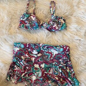 Lands End | Paisley Print Bikini Top & Skirt Swim Suit Set | 6